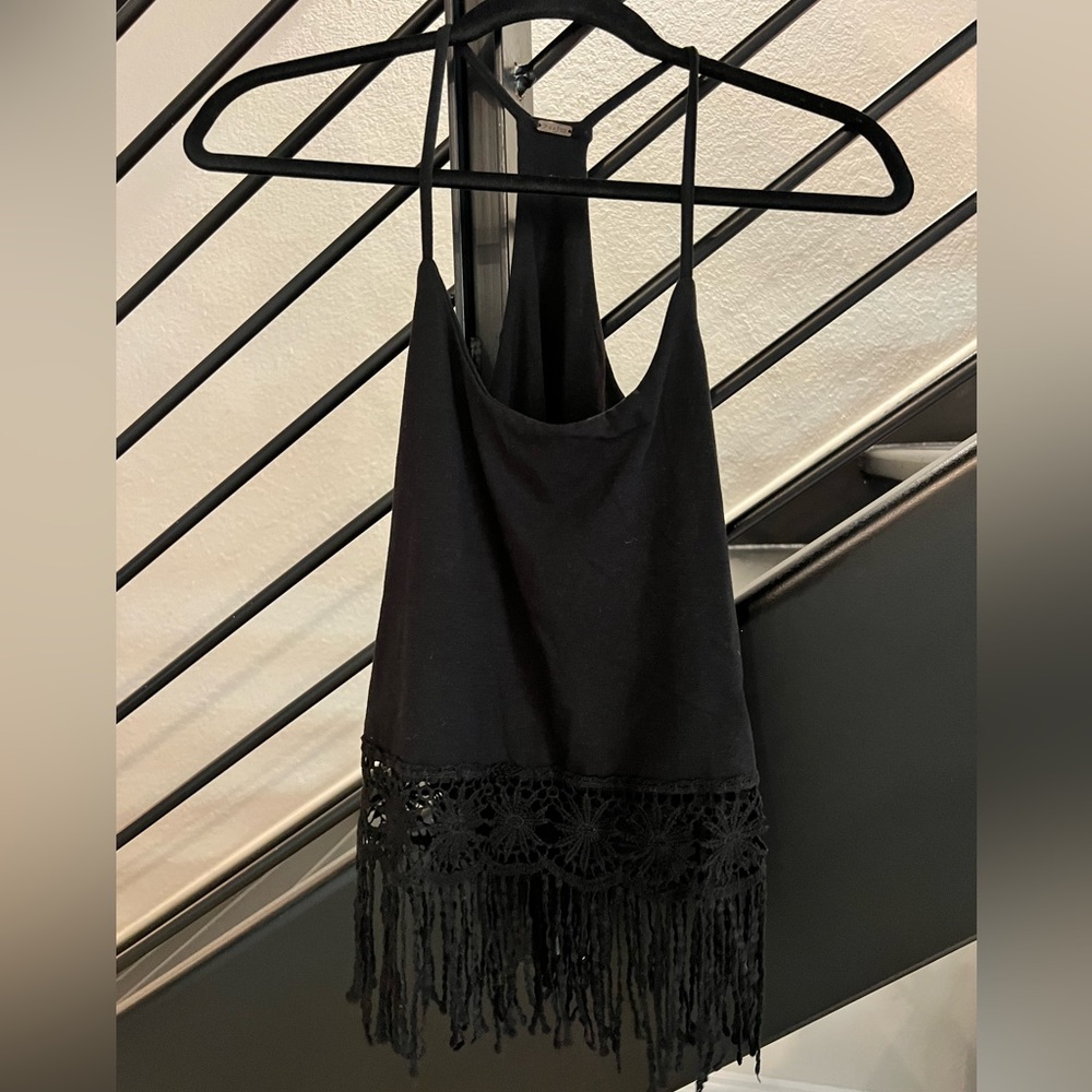 Women’s Fringe Tank Top, Black, Size SM